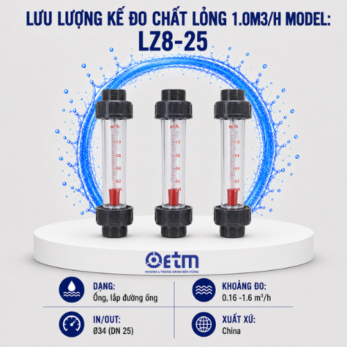 Lưu lượng kế đo chất lỏng 1.6M3/H Model: LZS-25